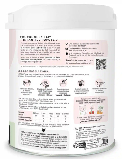 Lait BIO 1er âge 0 à 6 mois Popote - Blossom Care