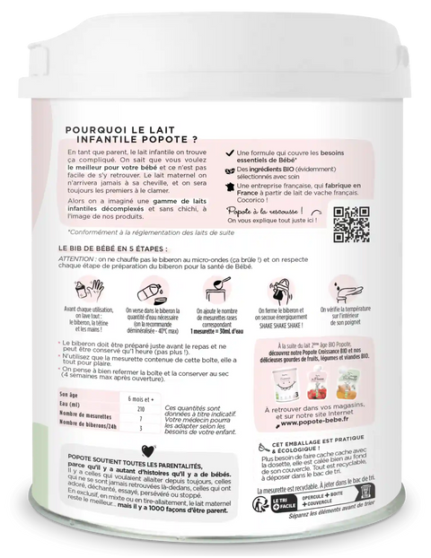 Lait BIO 2ème âge dès 6 mois Popote - Blossom Care