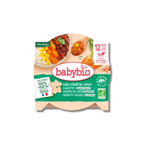 Chili végétal doux - Carotte des Landes, Grain de maïs d'Aquitaine, Haricots rouges de Vendée, Paprika 12 mois 230g Babybio - Blossom Care