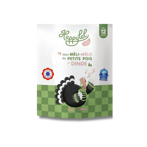 Mon méli-mélo de petit pois et dinde 12 mois 220g Happylal Baby - Blossom Care