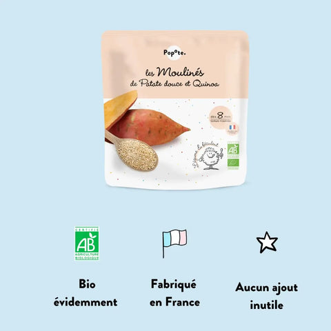 Les Moulinés Patate Douce Quinoa Bio 8 mois 180g Popote - Blossom Care