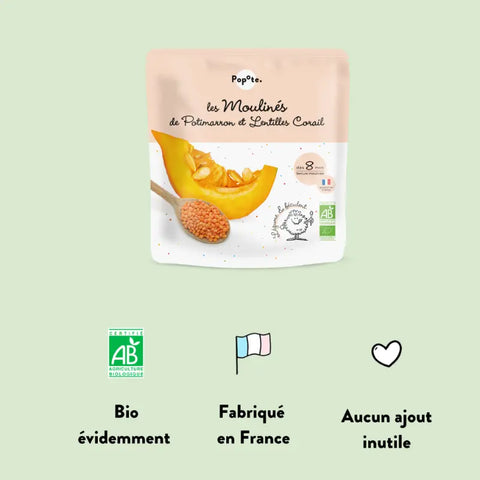 Les Moulinés Potimarron Lentilles Corail Bio 8 mois 180g Popote - Blossom Care
