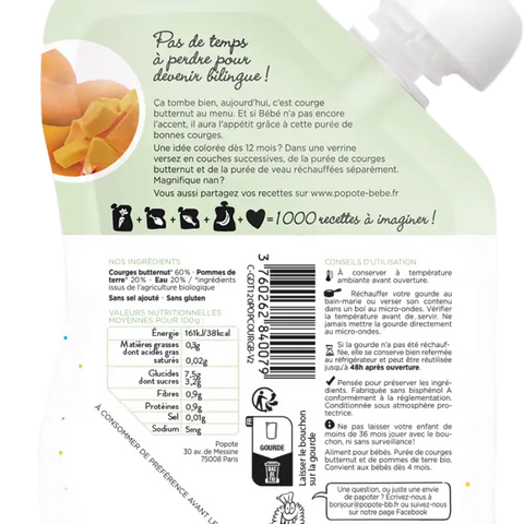 La Courge Butternut Bio 4/6 mois Bio 120g Popote - Blossom Care