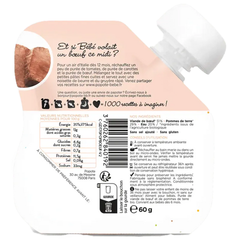 Le Boeuf Bio 4/6 mois 60g Popote - Blossom Care