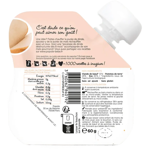 La Dinde Bio 4/6 mois 60g Popote - Blossom Care