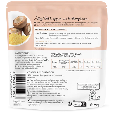 Les Petits Morceaux - Champignons Coquillettes Bio 10 mois 180g Popote - Blossom Care
