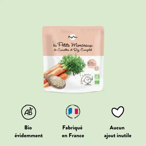 Les Petits Morceaux - Carottes Riz Complet Bio 8/10 mois 180g Popote - Blossom Care