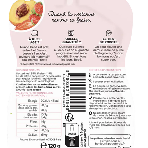 La Nectarine et Les Fraises Bio 4/6 mois 120g Popote - Blossom Care