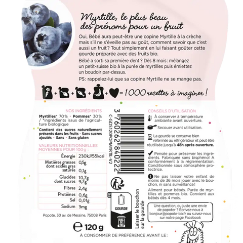 La Myrtille Bio 4/6 mois 120g Popote - Blossom Care