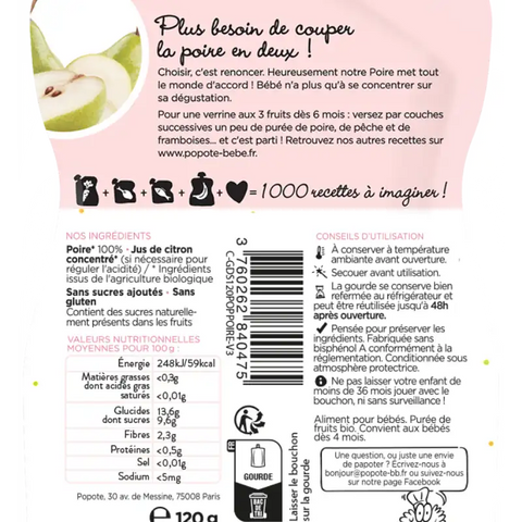 La Poire Bio 4/6 mois 120g Popote - Blossom Care