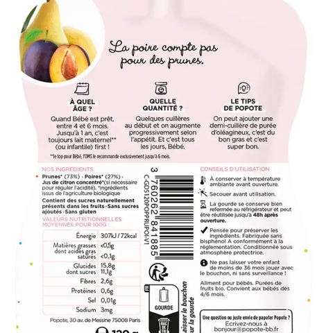Les Prunes et La Poire Bio 4/6 mois 120g Popote - Blossom Care