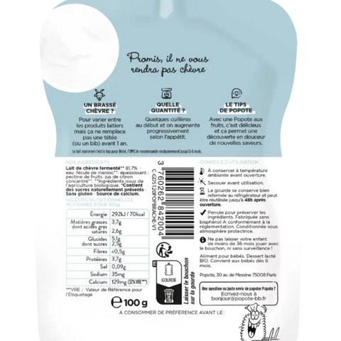 Le Brassé Nature Chèvre 6 mois 100g Popote - Blossom Care