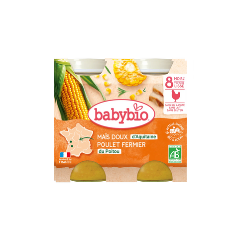 Mais doux d'Aquitaine & Poulet fermier du Poitou8 mois 2x200 g Babybio - Blossom Care