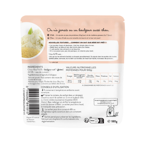 Les Moulinés Chou-fleur Boulgour Bio 8 mois 180g Popote - Blossom Care