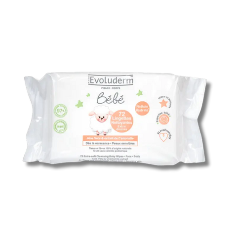 Lingettes bébé nettoyantes extradouces x72 Evoluderm - Blossom Care