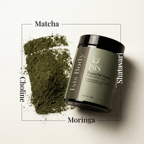 Complément alimentaire Powerfull Matcha Isis Superfood en poudre vert, idéal pour la vitalité et la concentration.