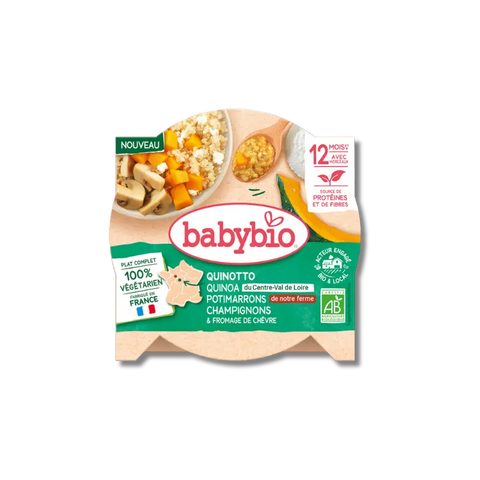 Quinotto végétarien - Quinoa du Centre Val de Loire, Potimarron vert de notre Ferme, Champignons & Fromage de Chèvre 12 mois 230g Babybio - Blossom Care