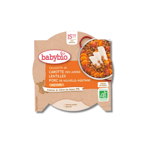 Carotte de nos régions Lentilles Porc de Nouvelle-Aquitaine 15 mois 260g Babybio - Blossom Care