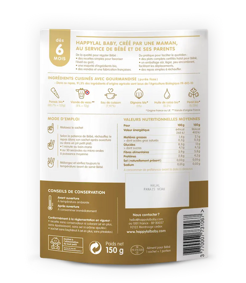 Ma compotée de panais et veau 6 mois 150g Happylal Baby