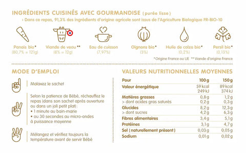 Ma compotée de panais et veau 6 mois 150g Happylal Baby