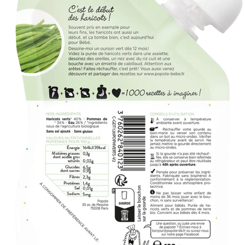 Les Haricots Verts Bio 4/6 mois 120g Popote