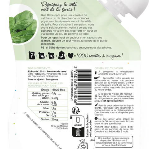 Les Épinards Bio 4/6 mois Bio 120g Popote
