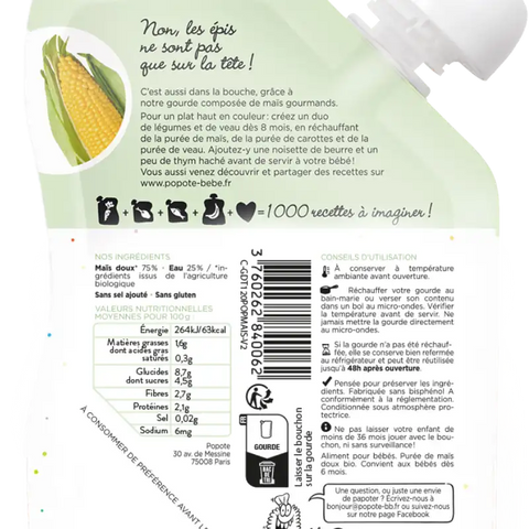 Le Maïs Bio 4/6 mois Bio 120g Popote