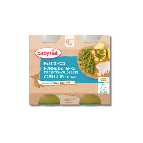 BABYNAT Petits pois Pomme de terre Loire  Cabillaud 8 mois 2x200 g Babybio - Blossom Care
