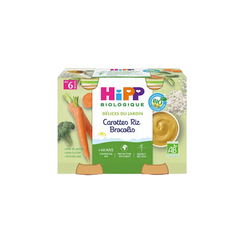 Petits Carottes Riz Brocolis 6 mois 2x190g HiPP