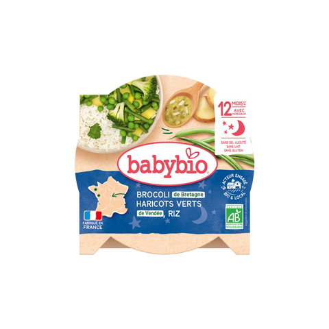 Bonne Nuit Brocoli de Bretagne Haricots verts de Vendée Riz 12 mois 230g Babybio