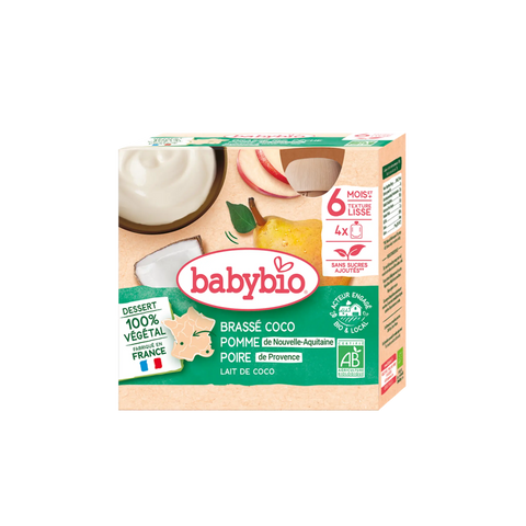 Brassé Coco Pomme de Nouvelle-Aquitaine Poire de Provence 6 mois 4x85g Babybio - Blossom Care