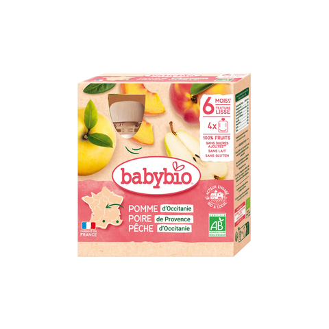 Pomme d'Occitanie Poire de Provence Pêche d'Occitanie 6 mois 4x90g Babybio - Blossom Care