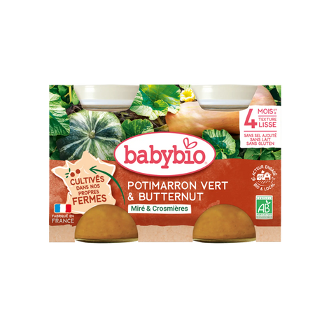 Potimarron Vert et Courge Butternut de notre Ferme 4 mois 2x130g Babybio