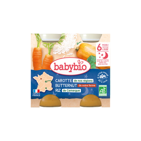 Bonne Nuit Carotte Butternut Riz 6 mois 2x200 g Babybio