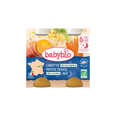 Bonne Nuit Carotte de nos régions Patate douce des Landes Blé 6 mois 2x200 g Babybio