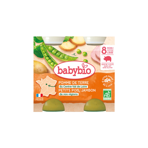 Pomme de terre du Centre-Val de Loire Petits pois Jambon de nos régions 8 mois 2x200g Babybio - Blossom Care