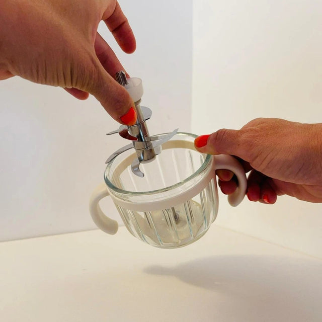 Détail du bol en verre borosilicate du mixeur BabyVulpy - Blossom Care