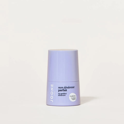 Déodorant Joone 50 ml pour visage et corps, flacon blanc avec bouchon, conçu pour une utilisation quotidienne.
