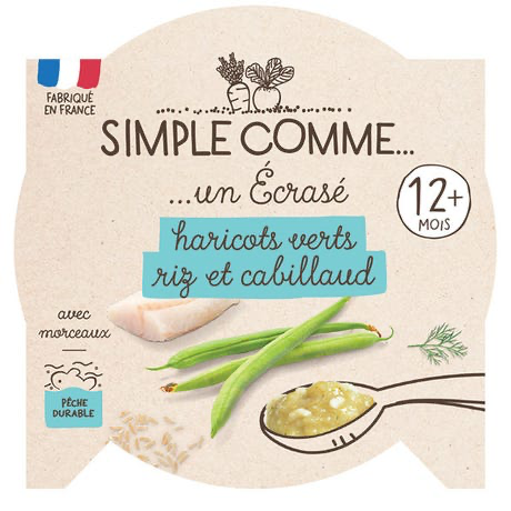 Ecrasé haricots verts riz et cabillaud assiette 230g Simple Comme
