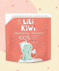 Recharge de shampoing doux pour bébé LiliKiwi, flacon avec liquide clair et étiquette colorée, sans rinçage et hypoallergénique.