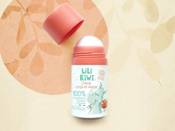 Crème visage et corps LiliKiwi pour bébé, hydrate et nourrit la peau en profondeur, texture douce et apaisante.