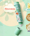 Dentifrice LiliKiwi Pomme Poire pour visage et corps, renforçant et protégeant l'émail, avec des ingrédients naturels visibles dans l'image.