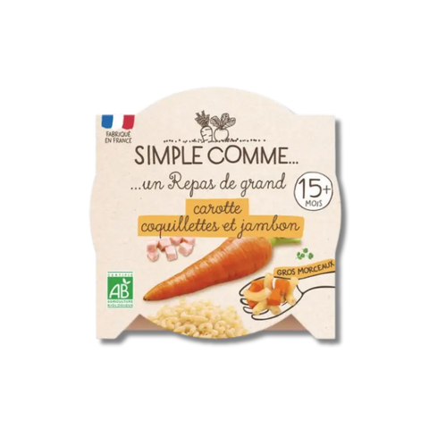 Carotte Coquillettes Jambon Bio 15 mois 190g Simple Comme